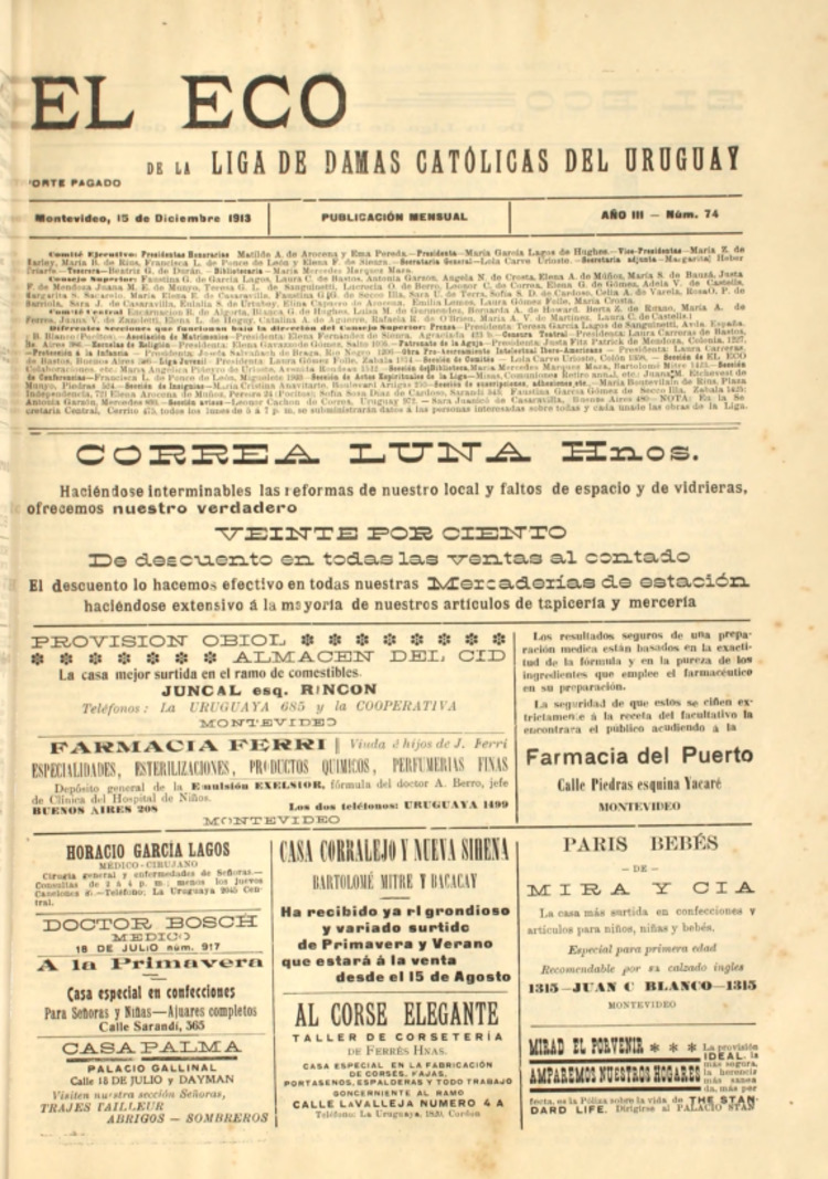 EL ECO (DE LA LIGA DE LAS DAMAS CATOLICAS DEL URUGUAY) del 15/12/1913